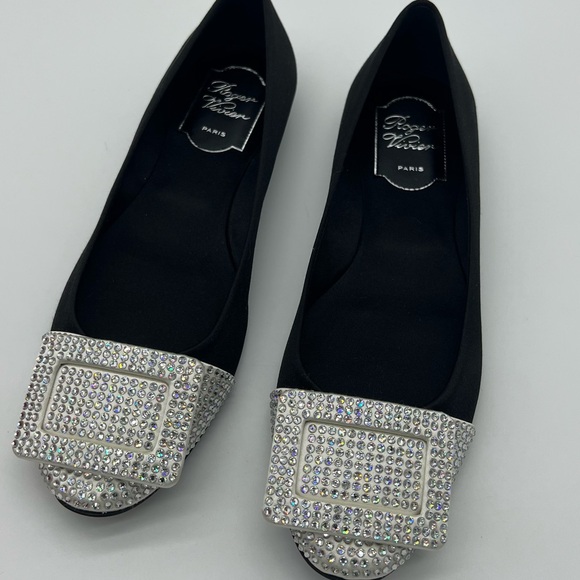 Authentic Roger Vivier Black Satin white Swarovski Crystals ballerina - Picture 3 of 14